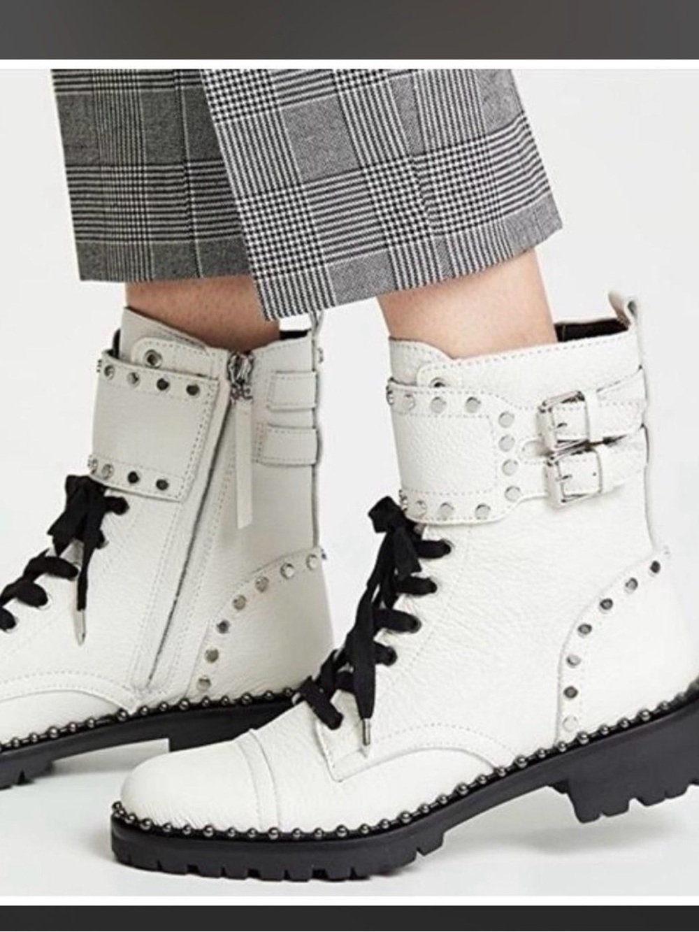 Sam Edelman Jennifer White Studded Lace-Up Combat Boots